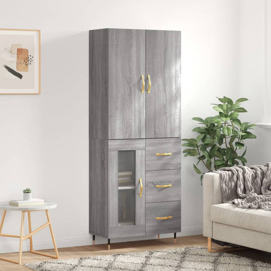 Credenza Grigio Sonoma 69,5x34x180 cm in Legno Multistrato