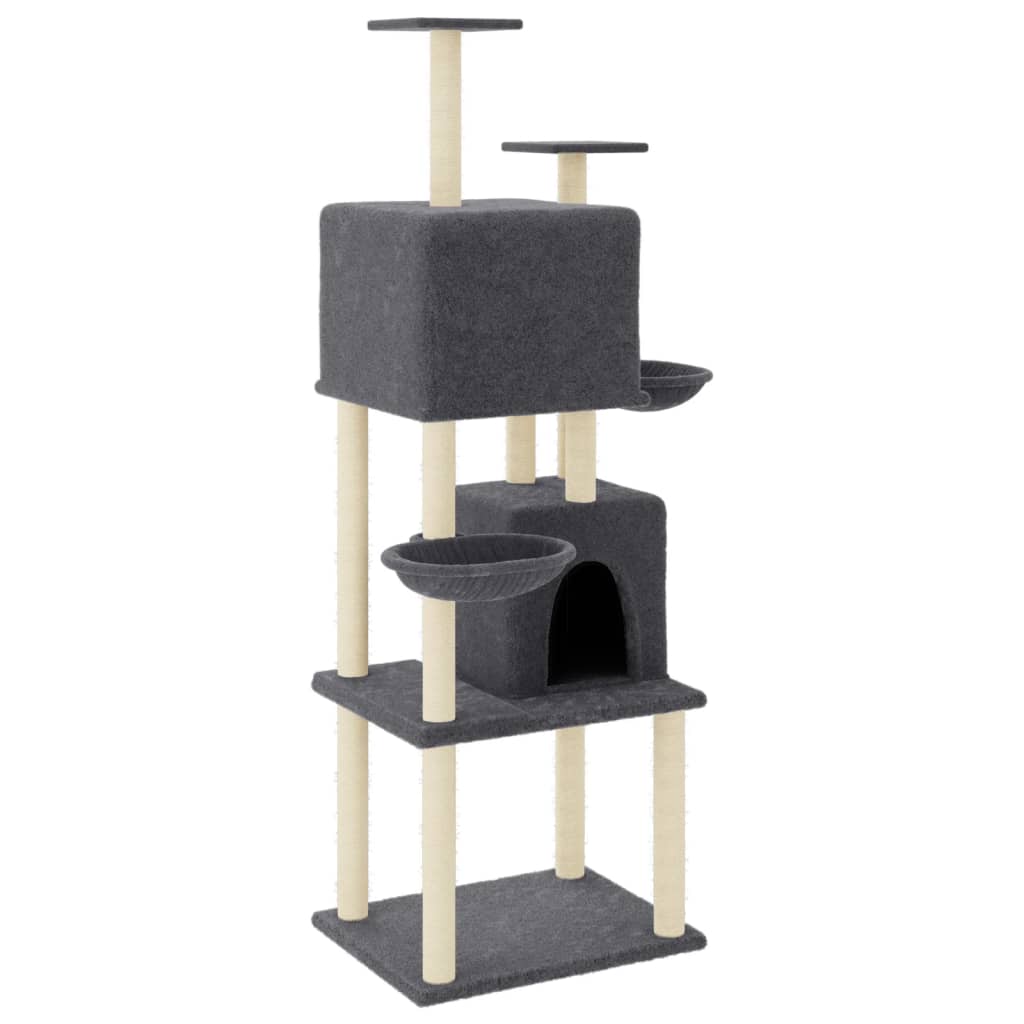 Albero per Gatti con Tiragraffi in Sisal Grigio Scuro 180 cm - homemem39