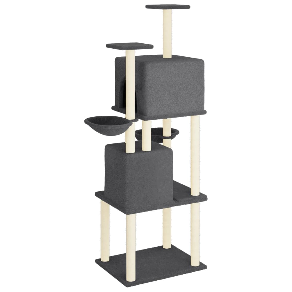 Albero per Gatti con Tiragraffi in Sisal Grigio Scuro 180 cm - homemem39