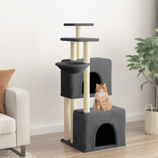 Albero per Gatti con Tiragraffi in Sisal Grigio Scuro 122 cm - homemem39