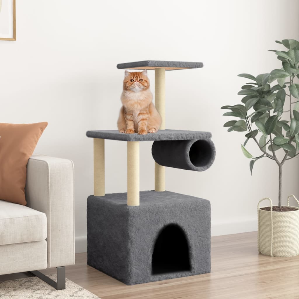Albero per Gatti con Tiragraffi in Sisal Grigio Scuro 109,5 cm - homemem39