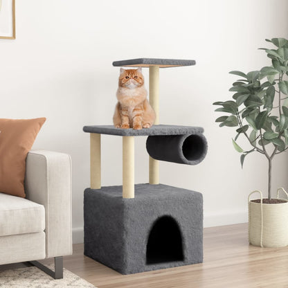 Albero per Gatti con Tiragraffi in Sisal Grigio Scuro 109,5 cm - homemem39