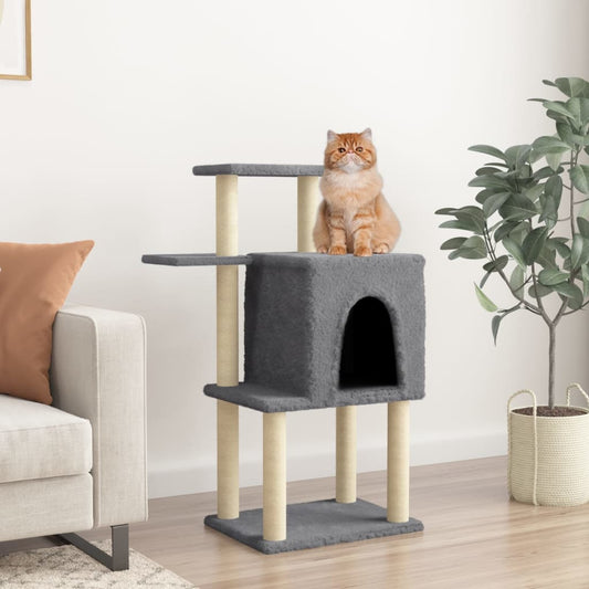 Albero per Gatti con Tiragraffi in Sisal Grigio Scuro 97 cm - homemem39
