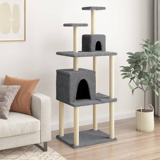 Albero per Gatti con Tiragraffi in Sisal Grigio Scuro 167 cm - homemem39