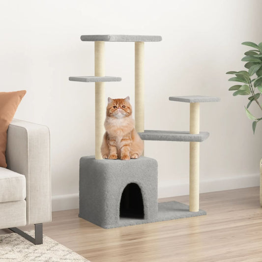 Albero per Gatti con Tiragraffi in Sisal Grigio Chiaro 107,5 cm - homemem39