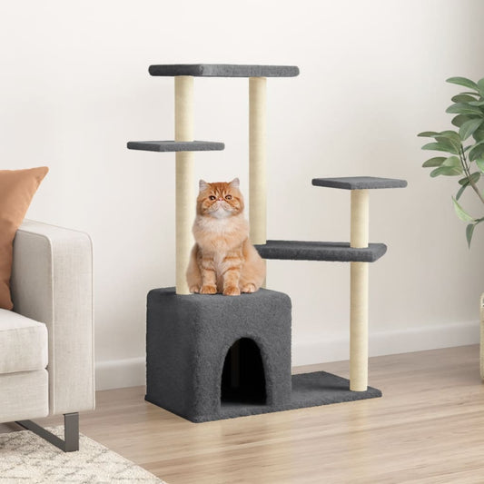 Albero per Gatti con Tiragraffi in Sisal Grigio Scuro 107,5 cm - homemem39