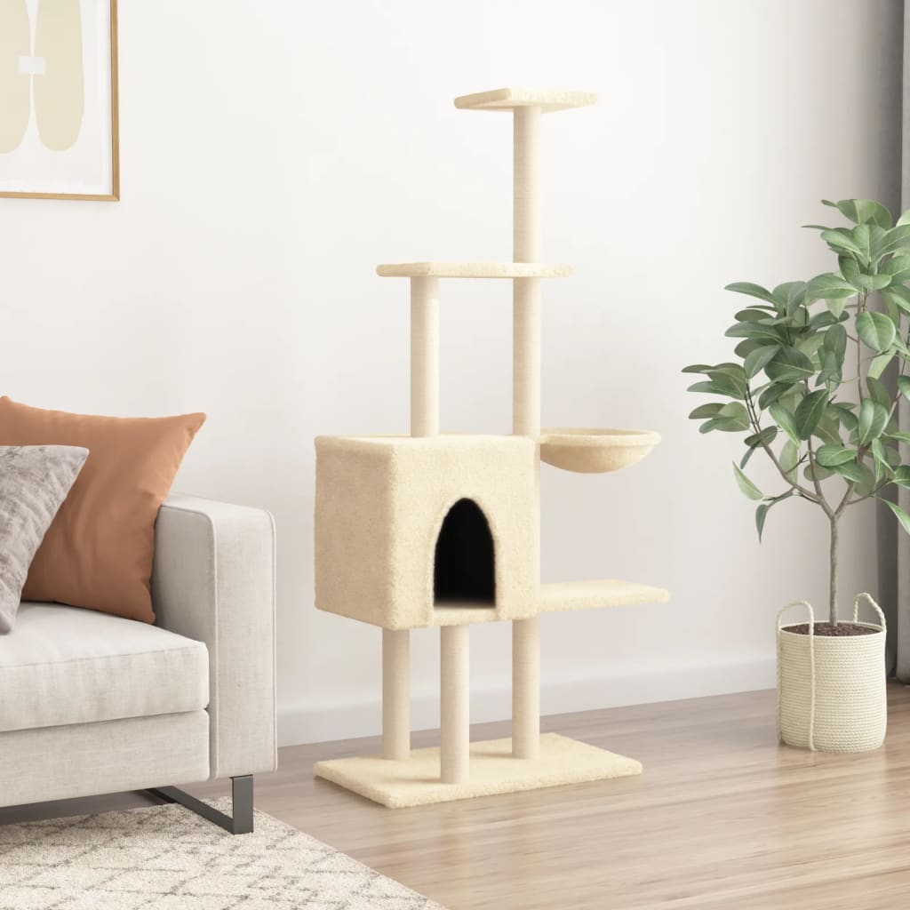 Albero per Gatti con Tiragraffi in Sisal Crema 145 cm - homemem39