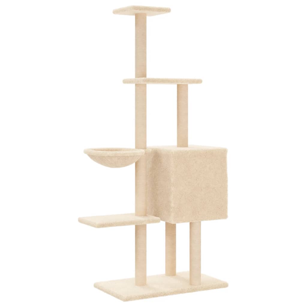 Albero per Gatti con Tiragraffi in Sisal Crema 145 cm - homemem39