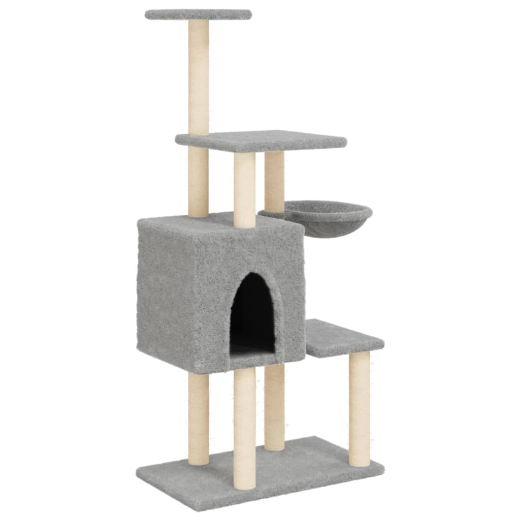 Albero per Gatti con Tiragraffi in Sisal Grigio Chiaro 131 cm - homemem39
