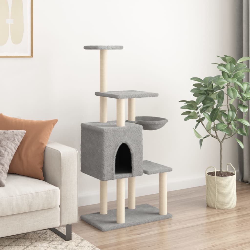 Albero per Gatti con Tiragraffi in Sisal Grigio Chiaro 131 cm - homemem39