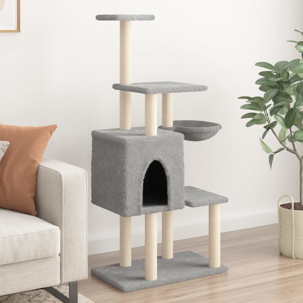 Albero per Gatti con Tiragraffi in Sisal Grigio Chiaro 131 cm - homemem39