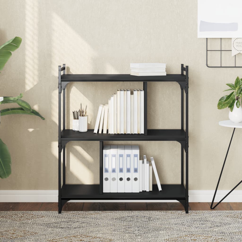 Libreria Nera 3 Ripiani 76x32x88 cm Legno Multistrato | homemem39