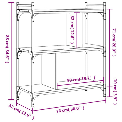Libreria Rovere Marrone 3 Ripiani 76x32x88 cm Legno Multistrato