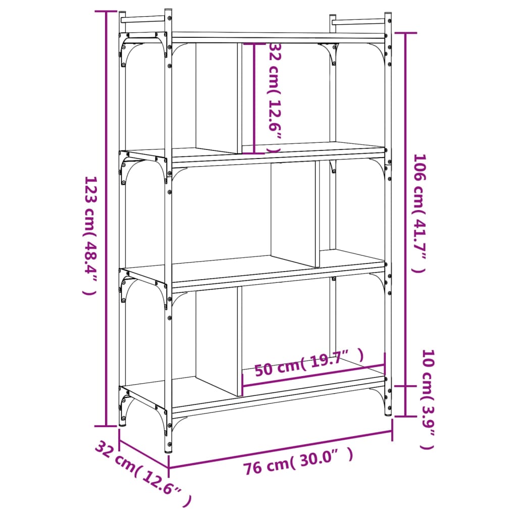Libreria Nera 4 Ripiani 76x32x123 cm Legno Multistrato | homemem39