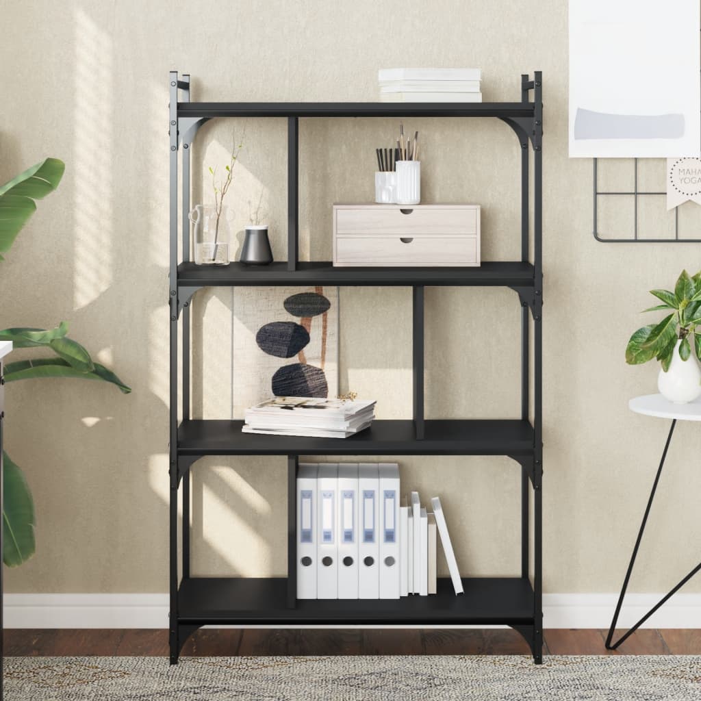 Libreria Nera 4 Ripiani 76x32x123 cm Legno Multistrato | homemem39