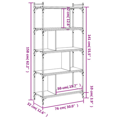Libreria Nera 5 Ripiani 76x32x158 cm Legno Multistrato | homemem39