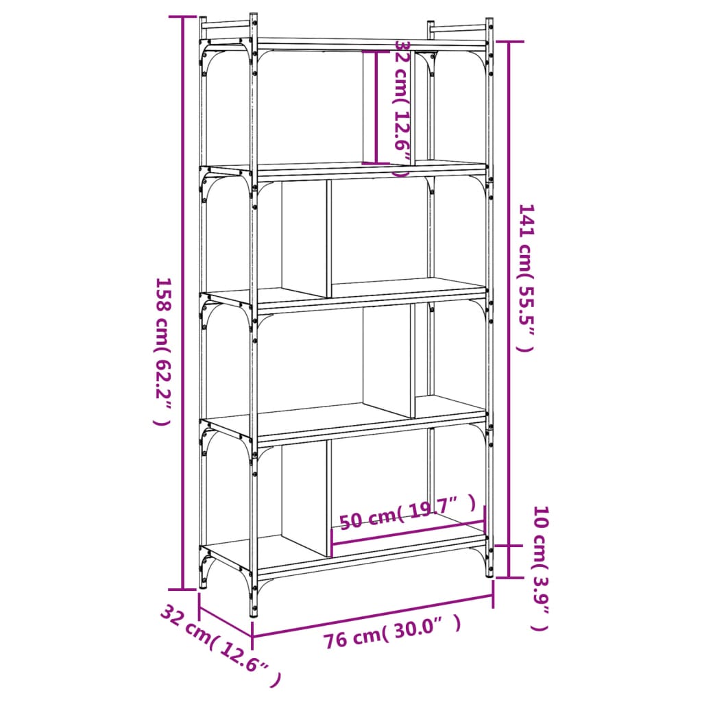 Libreria Rovere Sonoma 5 Ripiani 76x32x158 cm Legno Multistrato | homemem39