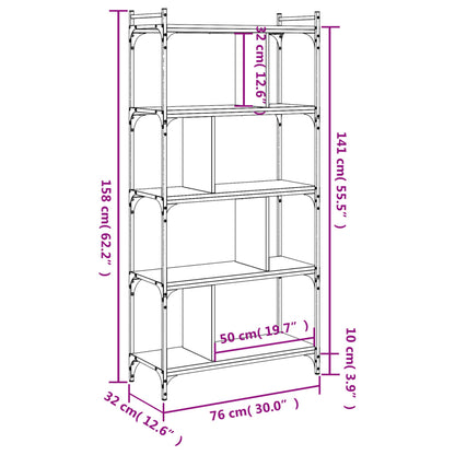 Libreria Rovere Fumo 5 Ripiani 76x32x158 cm Legno Multistrato | homemem39