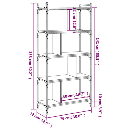 Libreria Grigio Sonoma 5 Ripiani 76x32x158 cm Legno Multistrato | homemem39