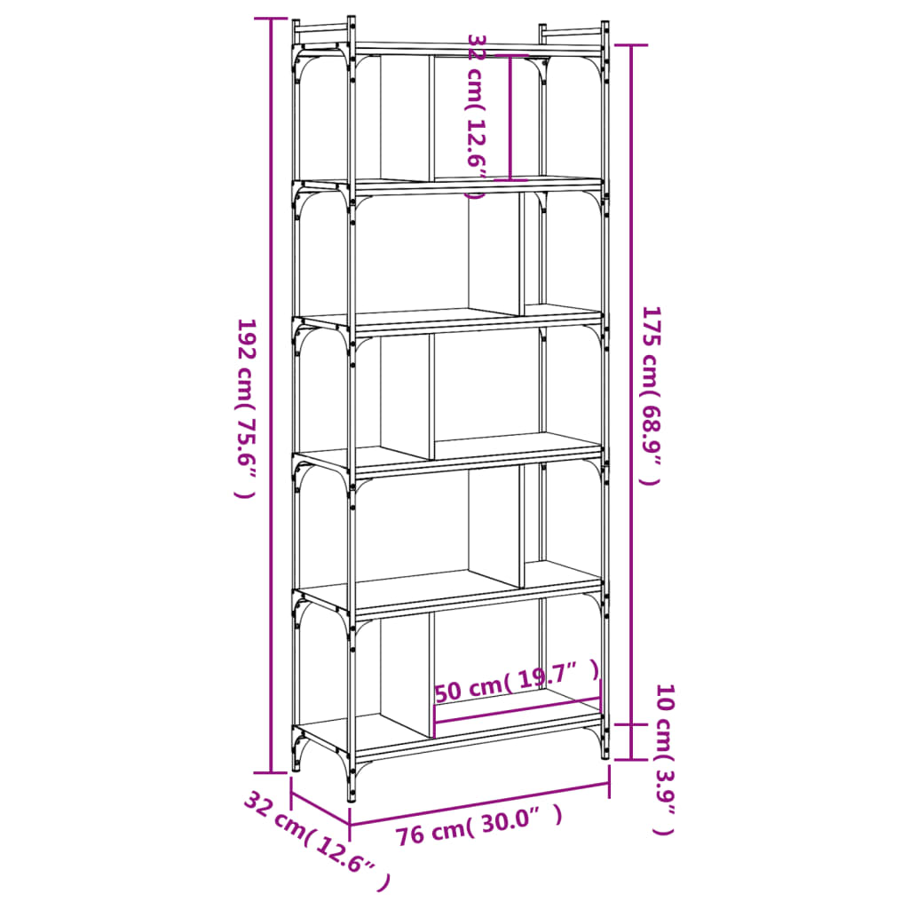 Libreria Rovere Sonoma 6 Ripiani 76x32x192 cm Legno Multistrato | homemem39
