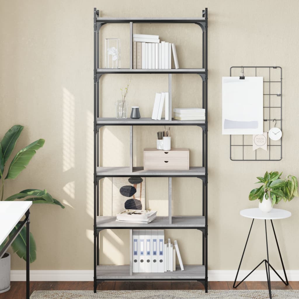 Libreria Grigio Sonoma 6 Ripiani 76x32x192 cm Legno Multistrato | homemem39