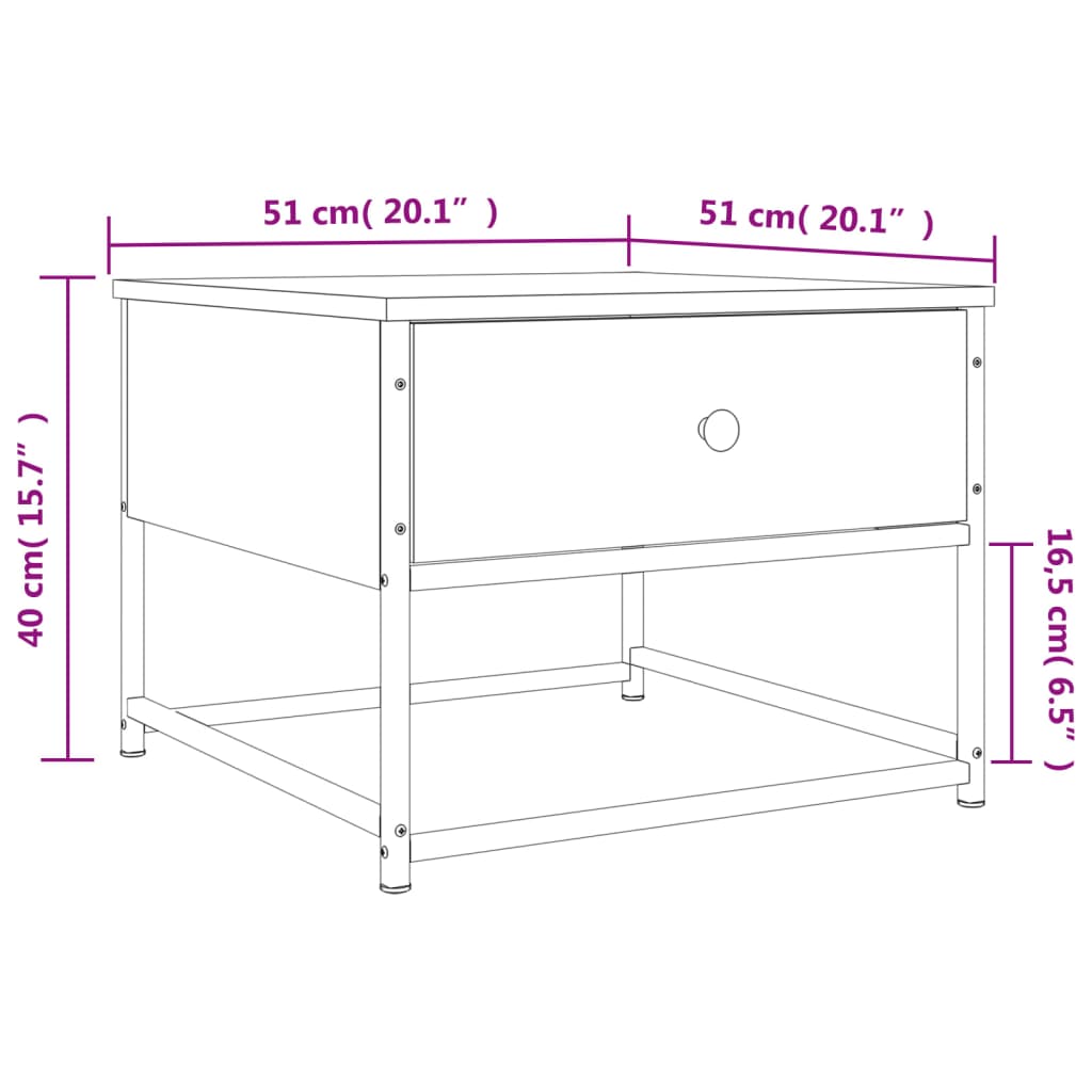 Tavolino da Salotto Rovere Marrone 51x51x40cm Legno Multistrato | homemem39