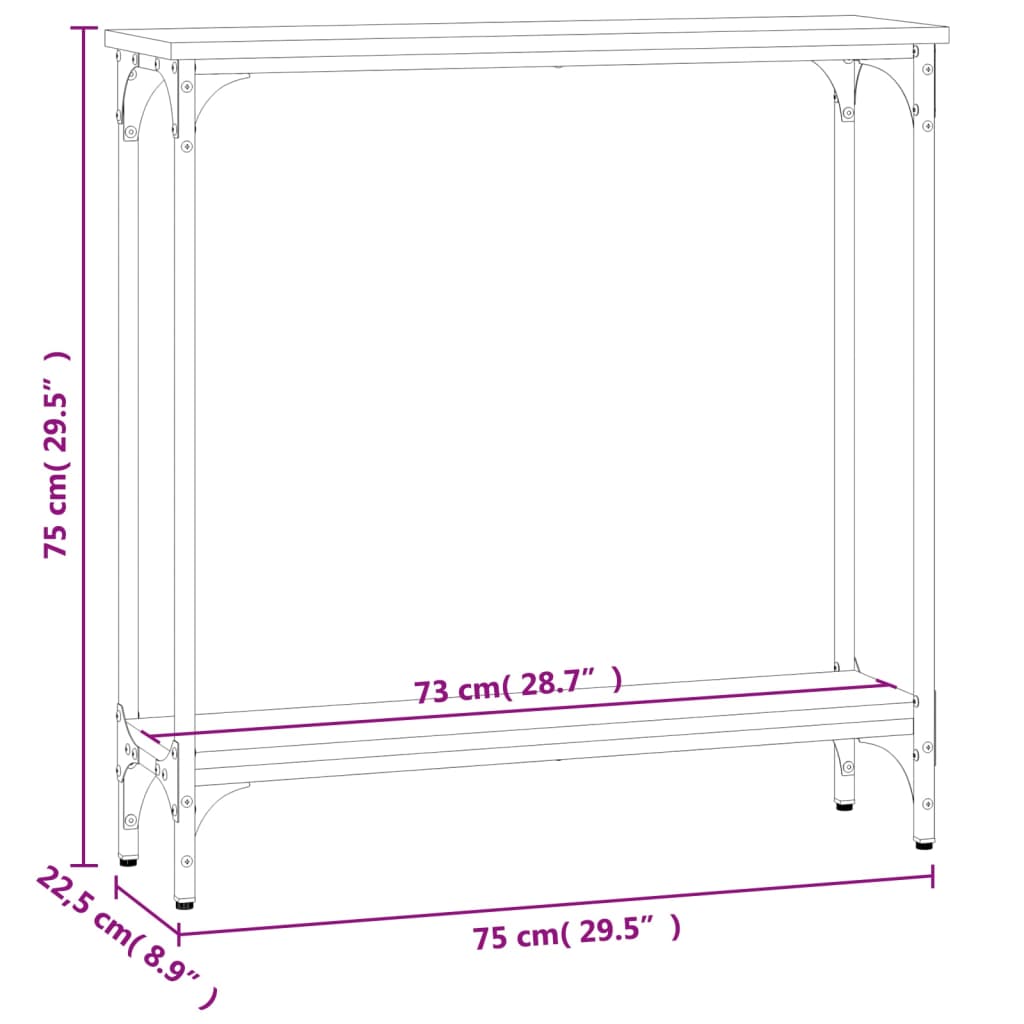 Tavolino Consolle Rovere Sonoma 75x22,5x75cm Legno Multistrato - homemem39