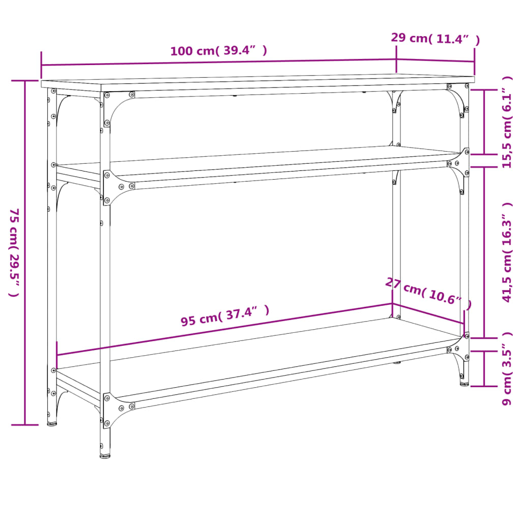 Tavolo Consolle Rovere Sonoma 100x29x75 cm in Legno Multistrato - homemem39