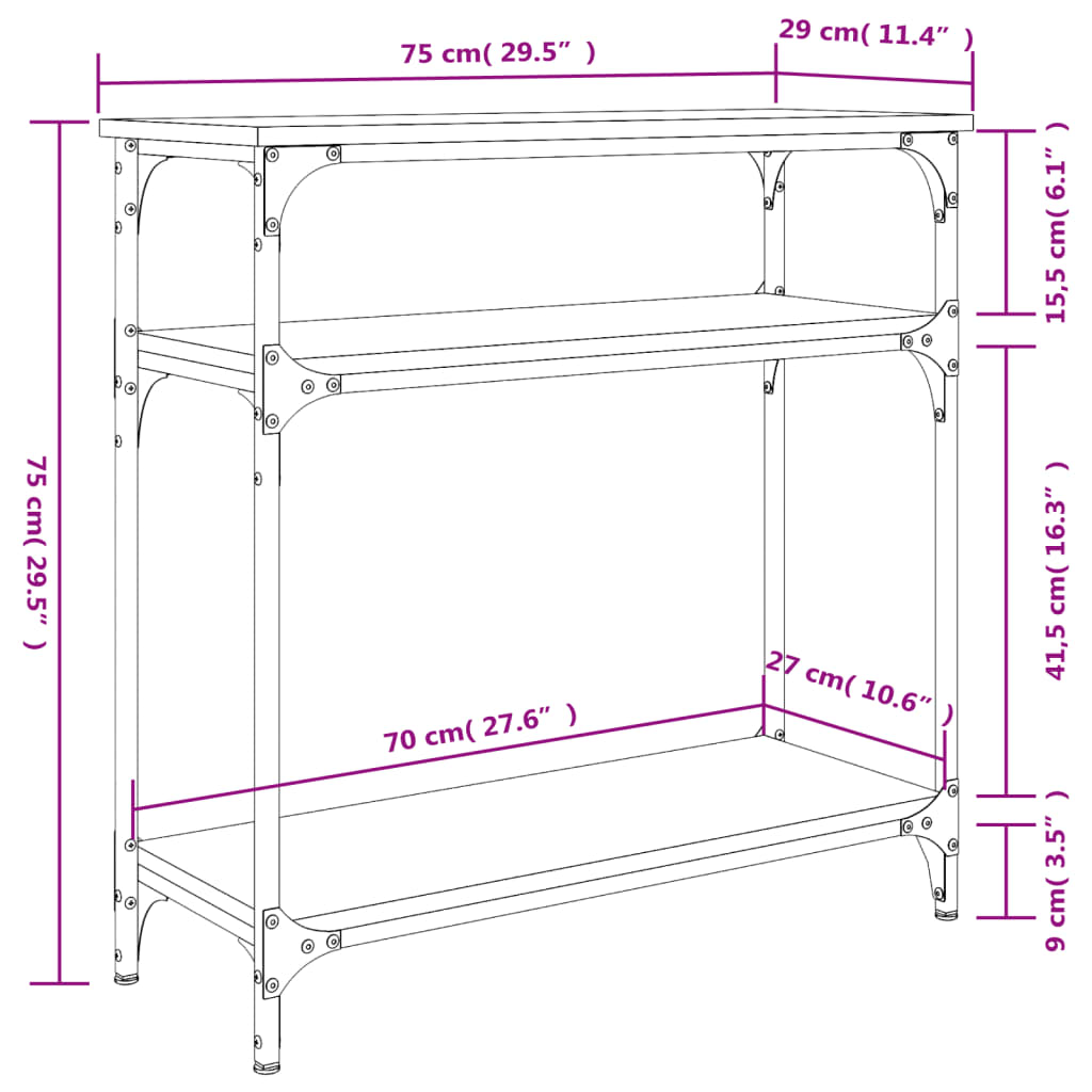 Tavolino Consolle Rovere Sonoma 75x29x75cm in Legno Multistrato - homemem39