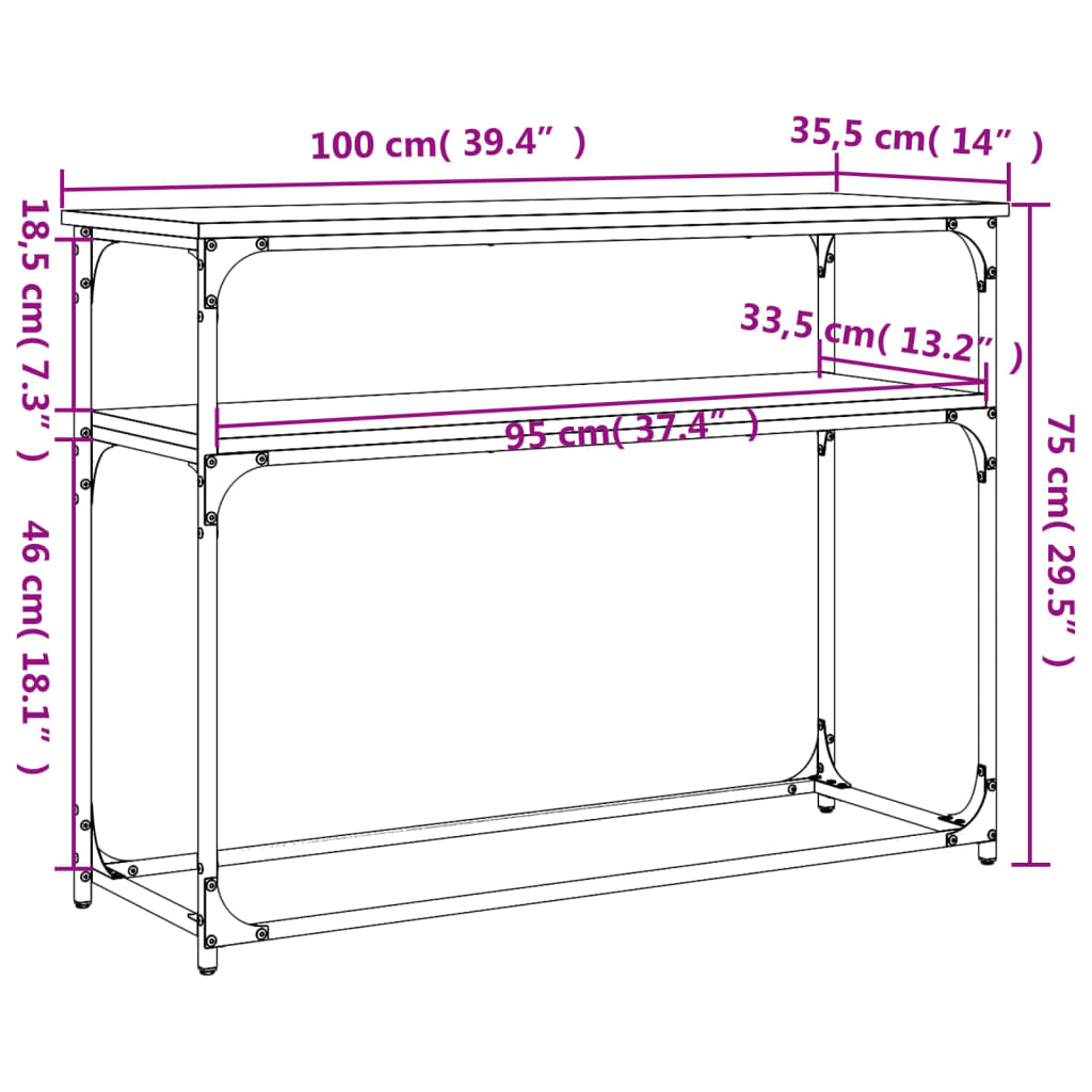 Tavolino Consolle Nero 100x35,5x75 cm in Legno Multistrato - homemem39