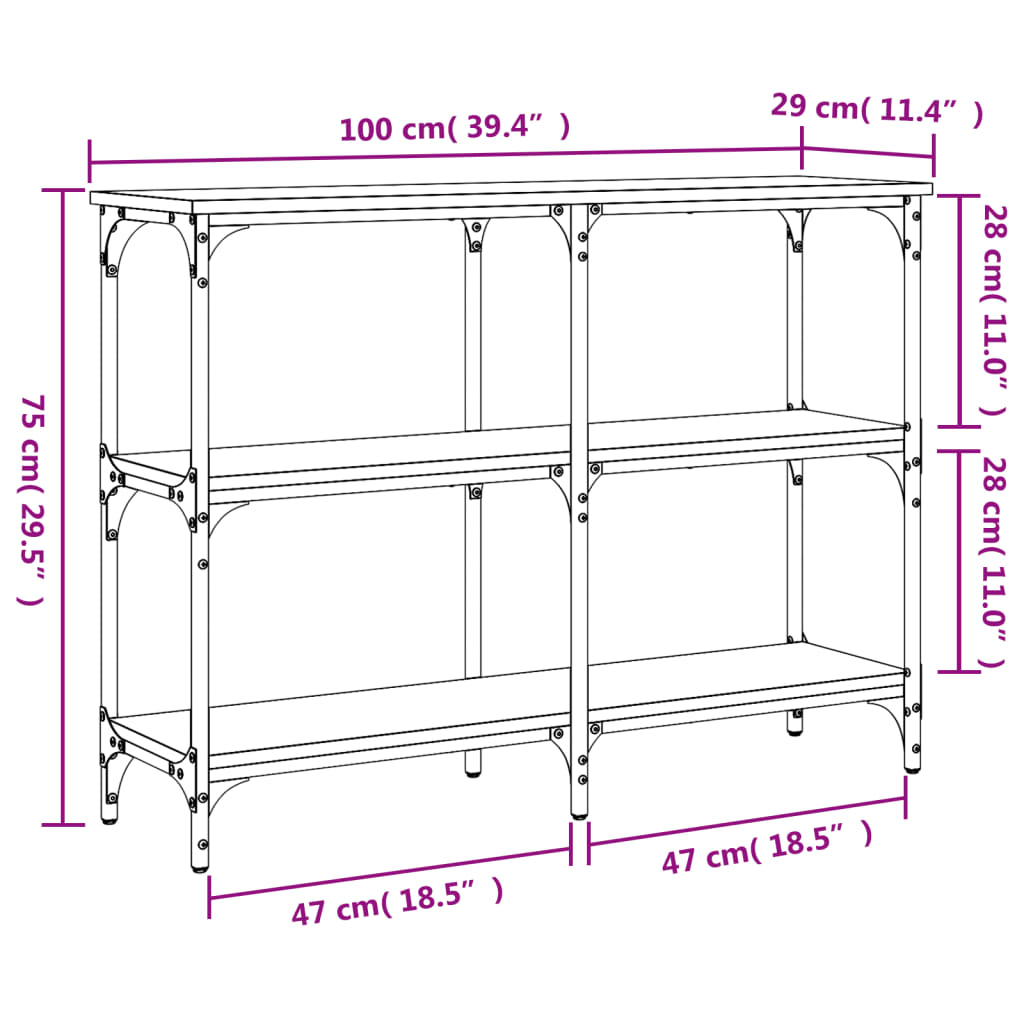 Tavolo Consolle Rovere Fumo 100x29x75 cm in Legno Multistrato - homemem39