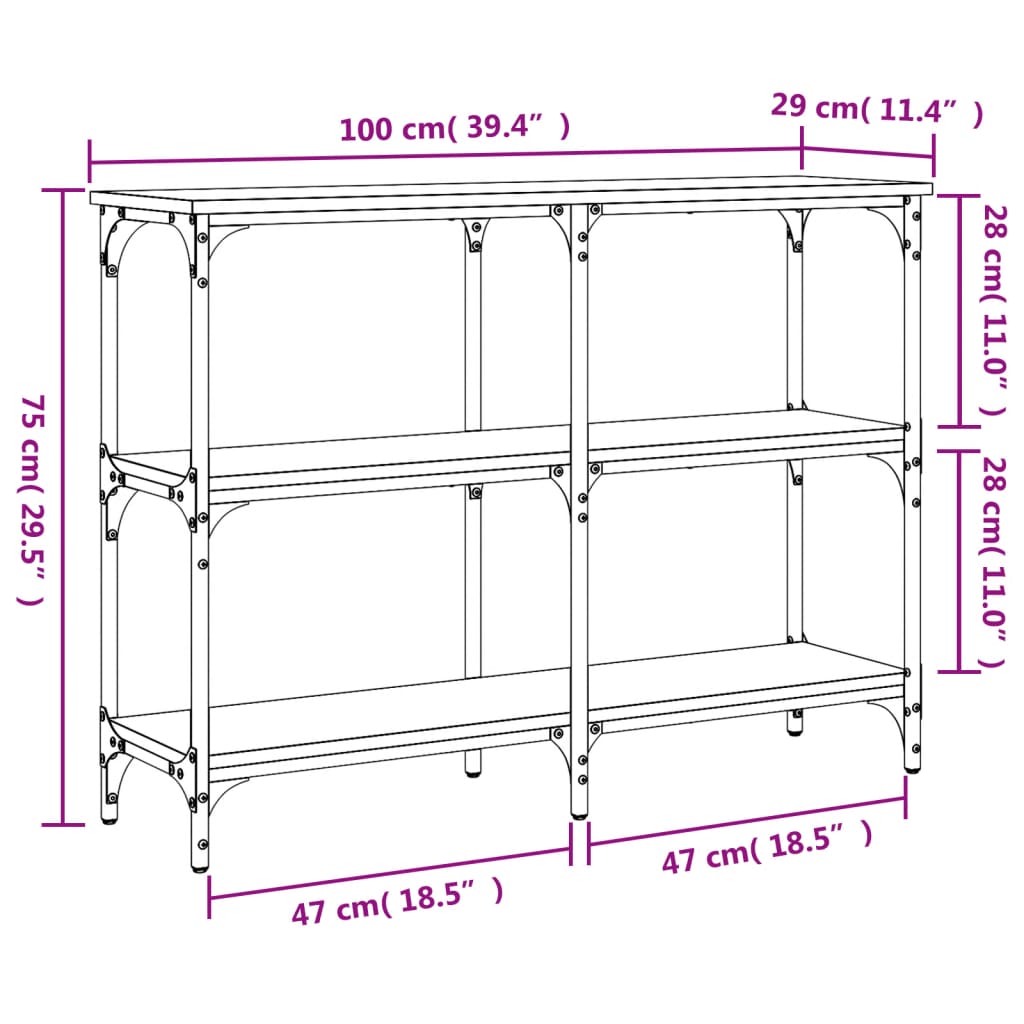 Tavolo Consolle Grigio Sonoma 100x29x75 cm in Legno Multistrato | homemem39