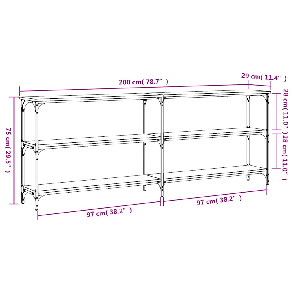 Tavolino Consolle Nero 200x29x75 cm in Legno Multistrato | homemem39