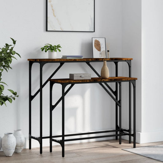 Tavolini Consolle 2 pz Rovere Fumo in Legno Multistrato - homemem39