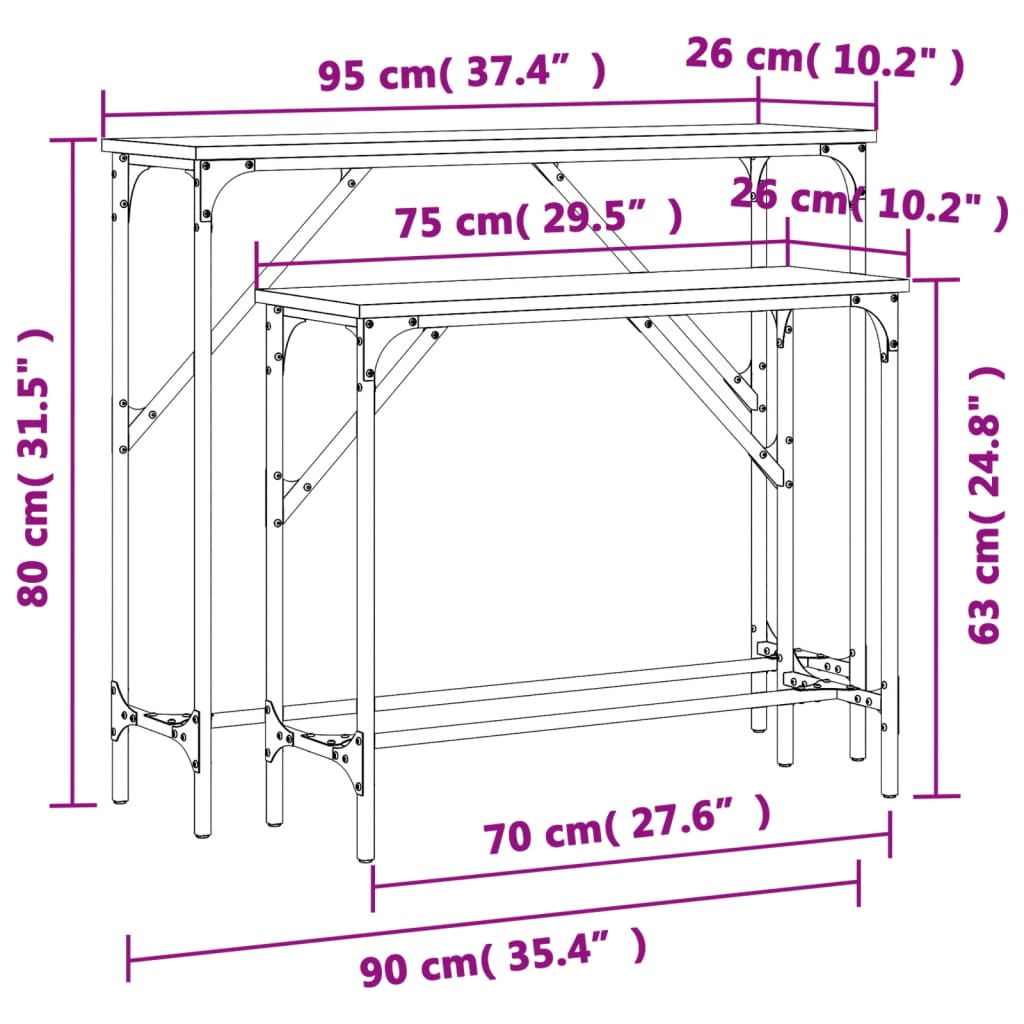 Tavolini Consolle 2 pz Grigio Sonoma in Legno Multistrato - homemem39
