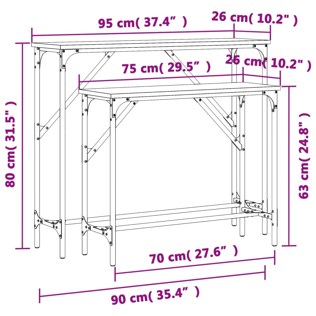Tavolini Consolle 2 pz Rovere Marrone in Legno Multistrato - homemem39
