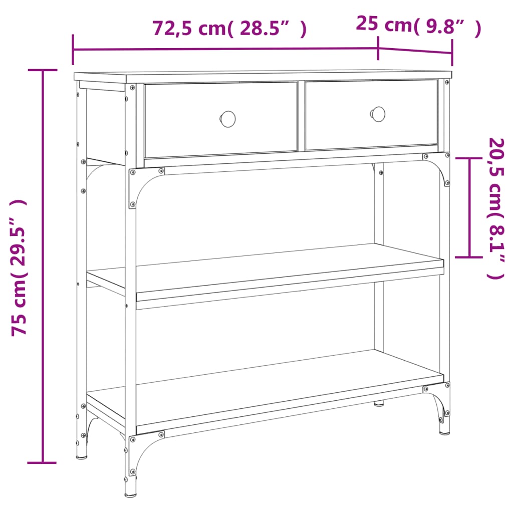 Tavolino Consolle Rovere Sonoma 72,5x25x75cm Legno Multistrato - homemem39