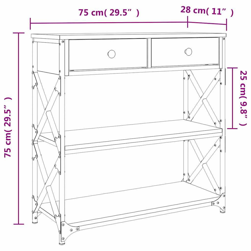 Tavolino Consolle Grigio Sonoma 75x28x75 cm Legno Multistrato - homemem39