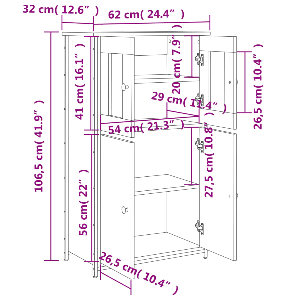 Credenza Rovere Fumo 62x32x106,5 cm in Legno Multistrato