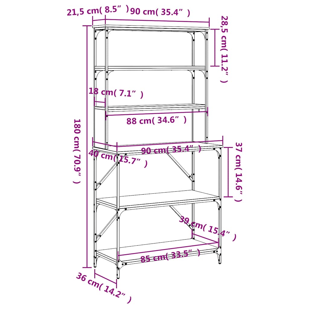 Scaffale Cucina 6Ripiani Rovere Marrone 90x40x180cm Multistrato - homemem39