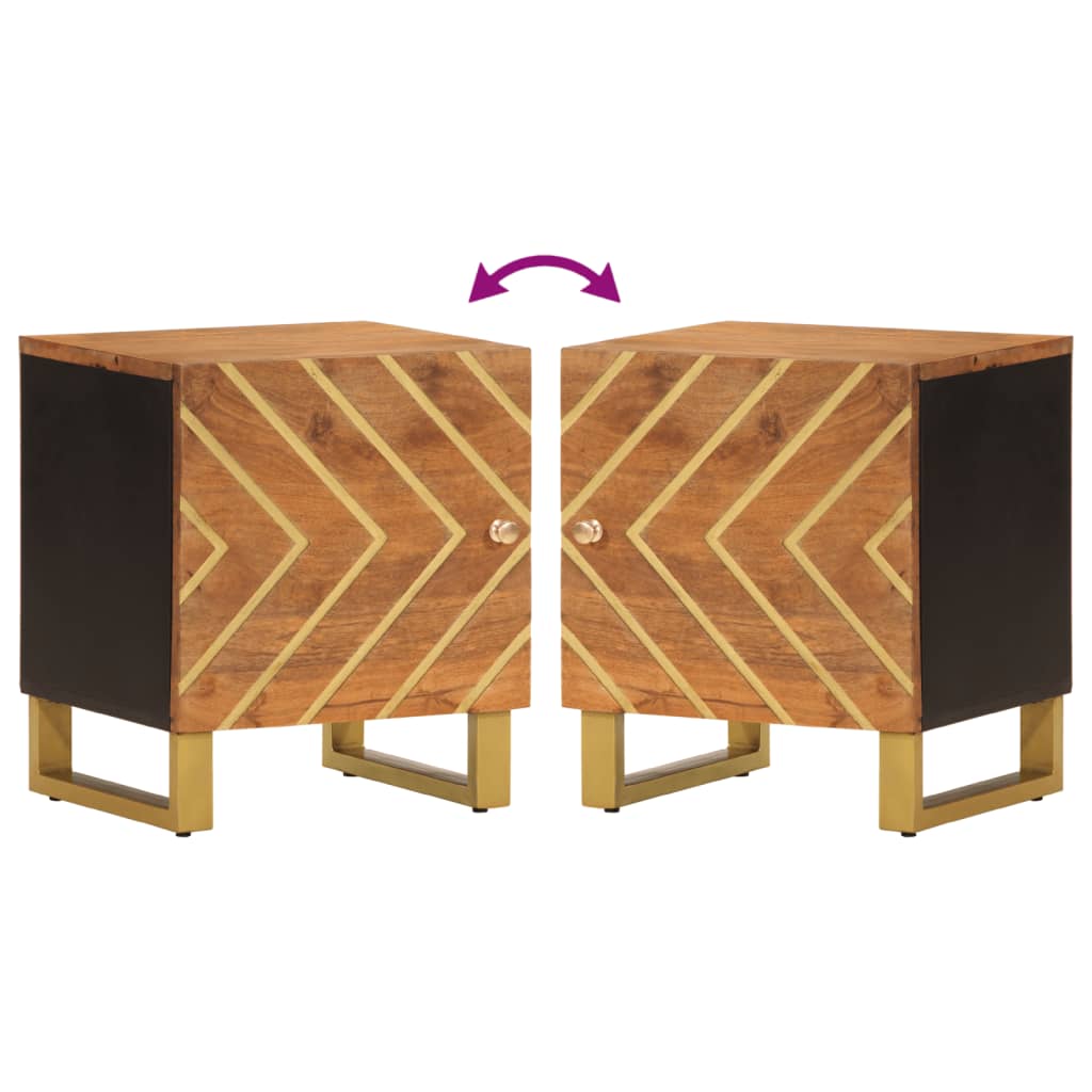 Comodino Marrone e Nero in Legno Massello di Mango - homemem39