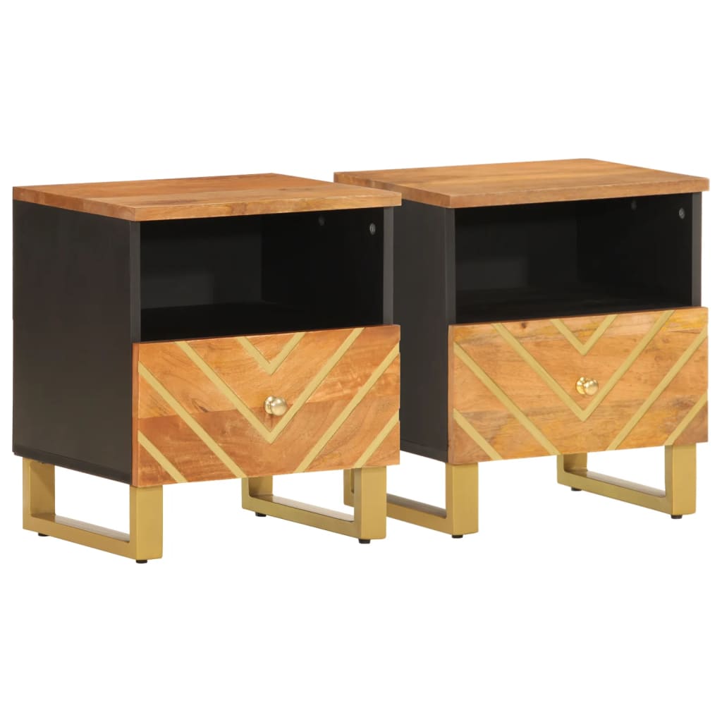 Comodini 2 pz Marrone e Nero in Legno Massello di Mango - homemem39