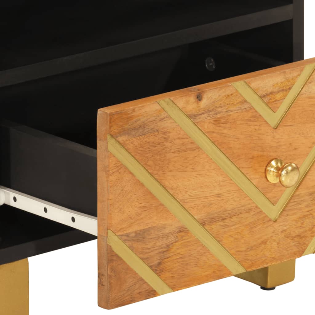 Comodini 2 pz Marrone e Nero in Legno Massello di Mango - homemem39