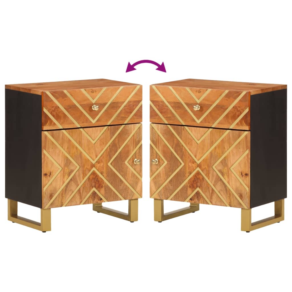 Comodino Marrone Nero 50x33x60 cm in Legno Massello di Mango - homemem39