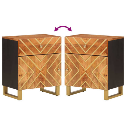 Comodino Marrone Nero 50x33x60 cm in Legno Massello di Mango - homemem39