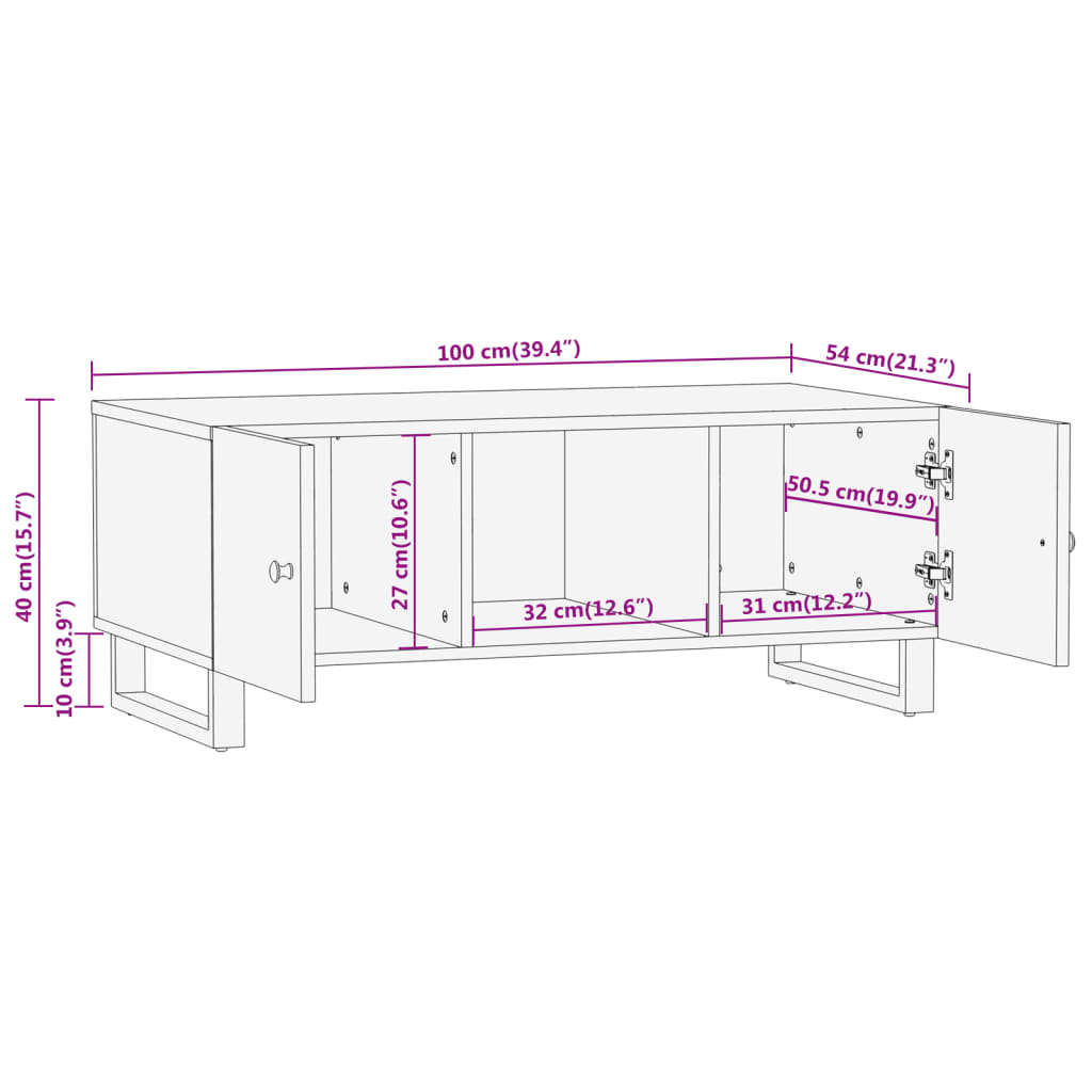 Tavolino da Salotto Marrone e Nero 100x54x40 cm Legno di Mango | homemem39