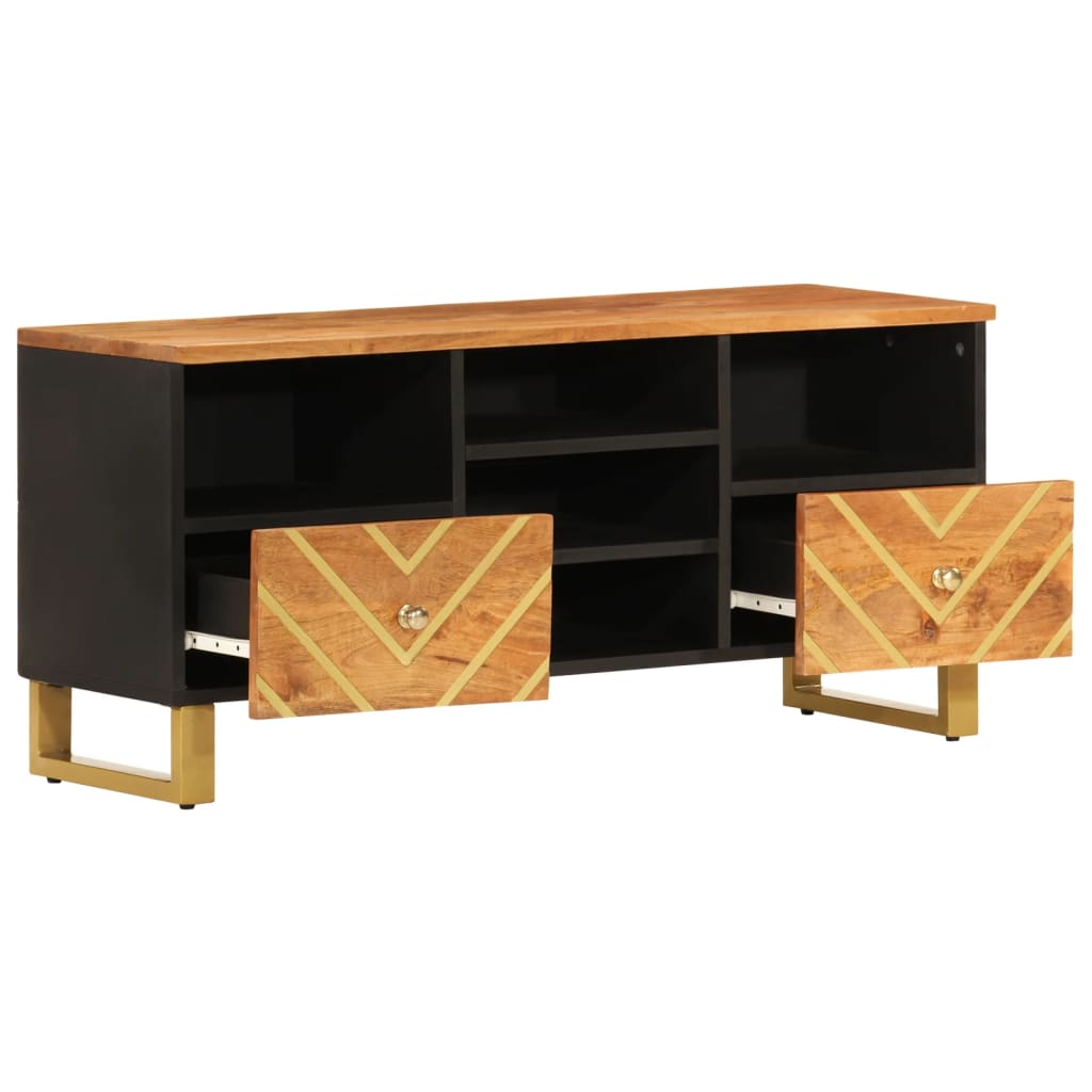 Mobile Porta TV Marrone e Nero 100x33,5x46 cm in Legno di Mango - homemem39