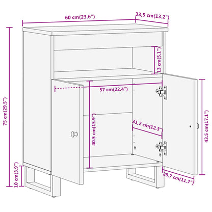 Mobiletto Marrone e Nero 60x33,5x75 cm Legno Massello di Mango - homemem39