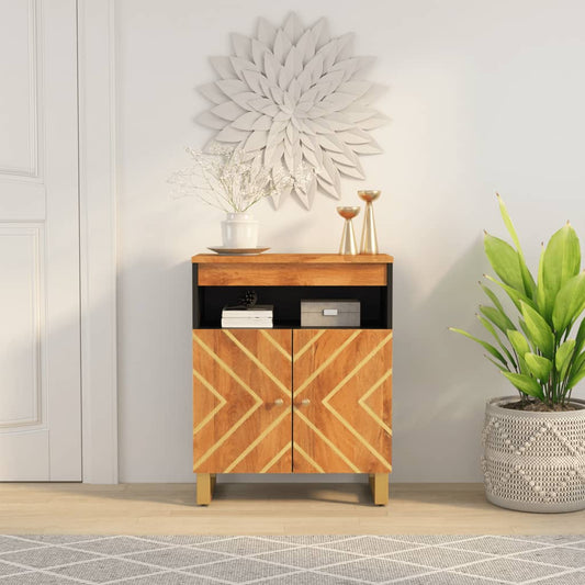 Mobiletto Marrone e Nero 60x33,5x75 cm Legno Massello di Mango - homemem39