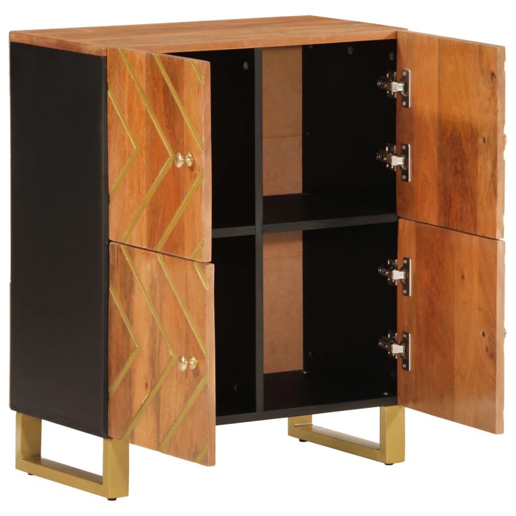 Mobiletto Marrone e Nero 60x33,5x75 cm Legno Massello di Mango - homemem39